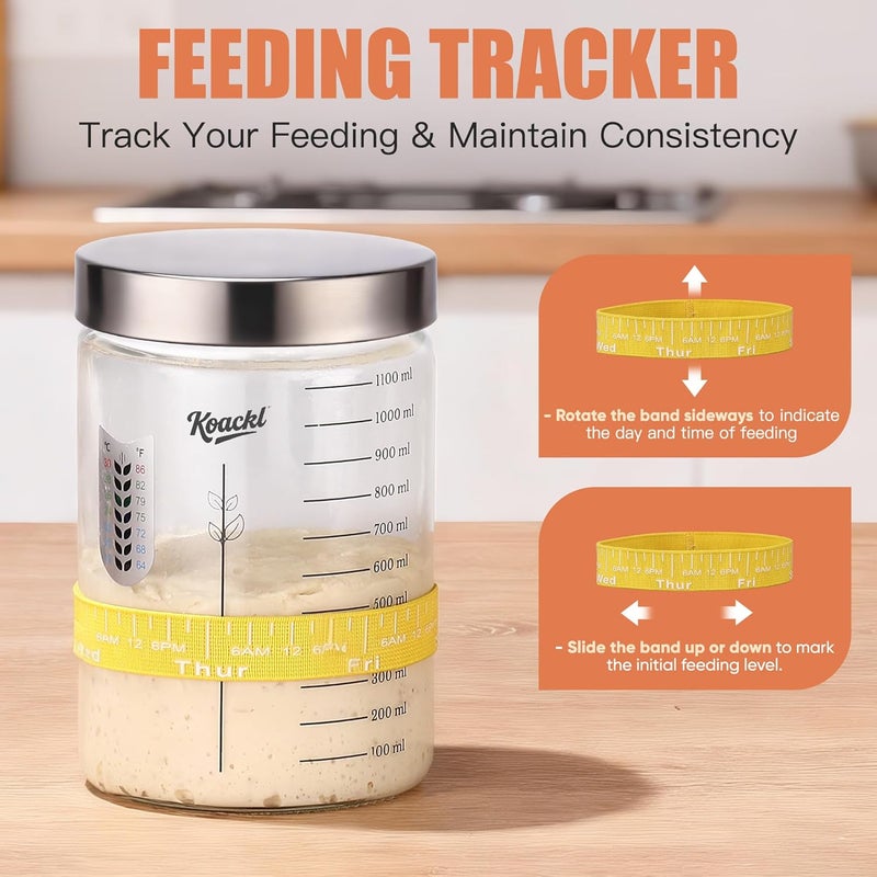 Koackl Sourdough Starter Jar, 40oz Sourdough Starter Kit with Magnetic Bread Lame, Thermometer, Long Scraper, Cloth Cover & Lid for Sourdough Bread Baking Supplies, Yellow - Image 4